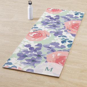 Floral Wasserfarbe weich weich mit Monogramm Yogamatte