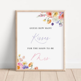 Floral Wasserfarbe Wie viele Kisses Brautparty Poster