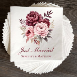 Floral Wasserfarbenpeony Just Married Wedding Serviette