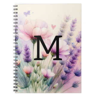 Floral wässrig monogramm rosa lila Lavendel Notizblock