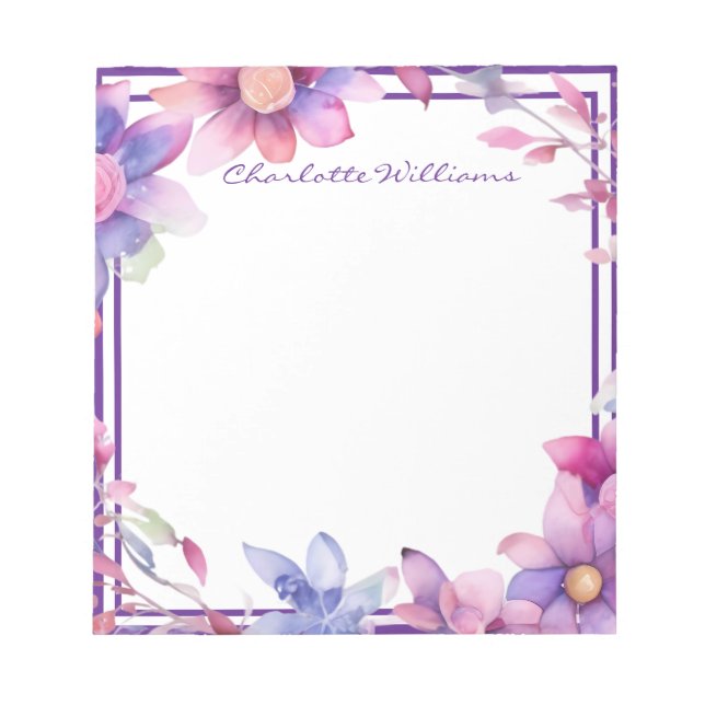 Floral Water Border Personalisiert Notizblock (Vorderseite)