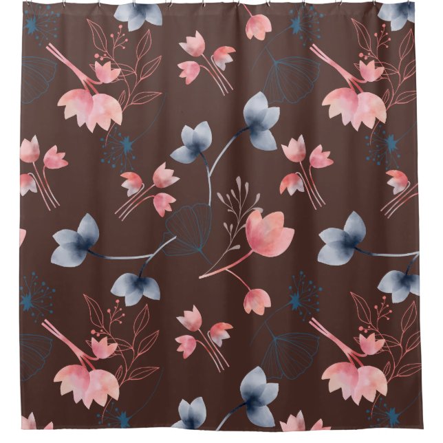 Floral Water color Print - Brown Bkgrd Duschvorhang (Vorderseite)