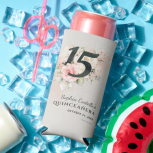 Floral Watercolor 15. Geburtstag Quinceanera Scrip Selters Dosenkühler