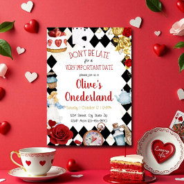 Floral Watercolor Alice in Onederland Geburtstag Einladung