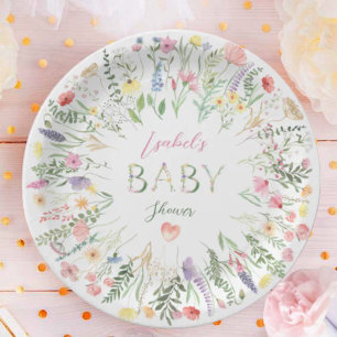 Floral Watercolor Alphabet ABC Babydusche Pappteller