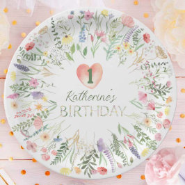 Floral Watercolor Alphabet ABC Geburtstag Pappteller