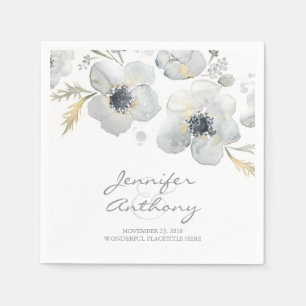 Floral Watercolor Anemones Bouquet Wedding Serviette