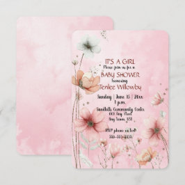 Floral Watercolor Baby Girl Shower Invitation Einladung