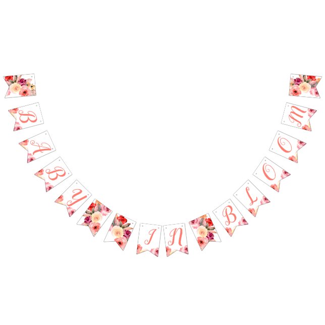 Floral Watercolor Baby in Bloom Baby Dusche Wimpelkette (Alle)