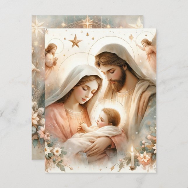 Floral Watercolor Baby Jesus Scrapbook druckbar Einladung (Vorne/Hinten)