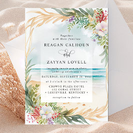 Floral Watercolor Beach Szene Sommer Hochzeit Einladung