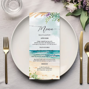 Floral Watercolor Beach Szene Sommer Hochzeit Menükarte