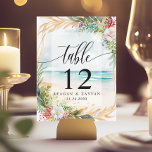 Floral Watercolor Beach Szene Sommer Hochzeit Tischnummer<br><div class="desc">Mit diesen romantischen Tischnummern bringen Sie Ihre Gäste in ein Paradies am Meer. Mit einer Aquarelllandschaft aus sanften rosa und weißen Blüten vor einer traumhaften Kulisse am Strand schaffen diese Karten eine ruhige und einladende Atmosphäre für Ihren besonderen Tag. Personalisieren Sie mit Ihren Tischnummern für eine einzigartige Touch, die Ihr...</div>