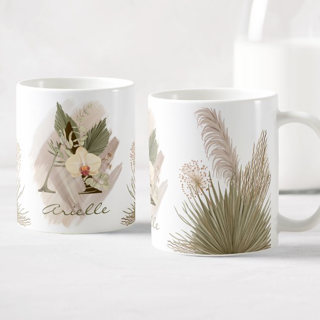 Floral Watercolor Boho Custom Monogram Name Kaffeetasse (Von Creator hochgeladen)
