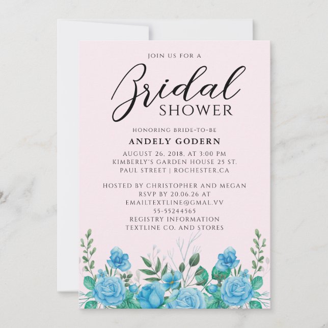 Floral Watercolor Bridal Shower Einladung (Vorderseite)