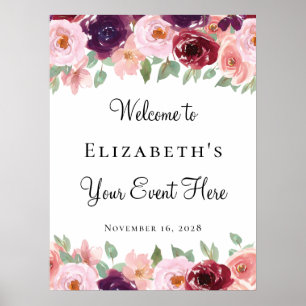 Floral Watercolor Burgund Blush Blush jedes Ereign Poster