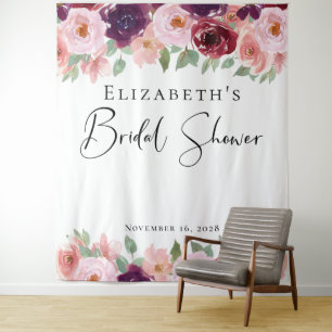 Floral Watercolor Burgundy Blush Brautparty Wandteppich