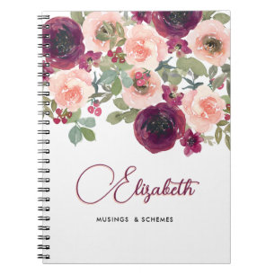 Floral Watercolor Burgundy Blush Peonys Custom Notizblock