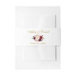 Floral Watercolor Burgundy Gold Wedding Einladungsbanderole