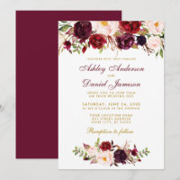 Floral Watercolor Burgundy Wedding Einladung BG