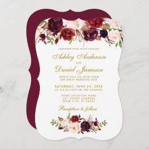 Floral Watercolor Burgundy Wedding Einladung BGB