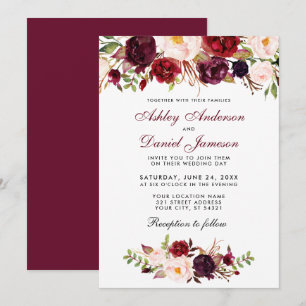 Floral Watercolor Burgundy Wedding Einladung BT