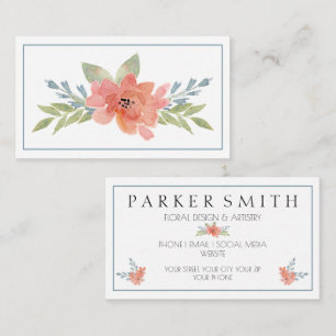 Floral Watercolor Business Card Blau Visitenkarte