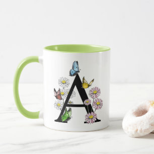 Floral Watercolor Butterfly Monogram Letter A Tasse