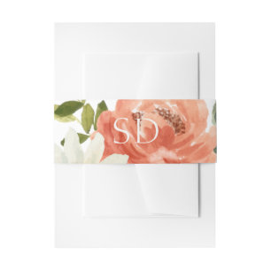 Floral Watercolor Couple Initials White Wedding Einladungsbanderole