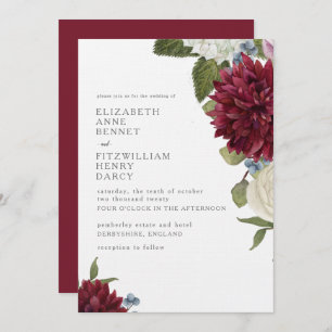 Floral Watercolor Dahlia Hydrangea Wedding Einladung