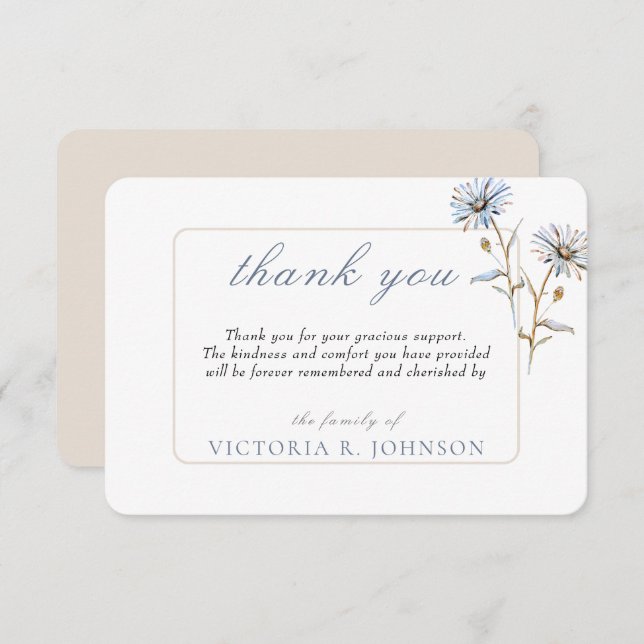 Floral Watercolor Daisy Beerdigung Memorial Vielen Dankeskarte (Vorne/Hinten)