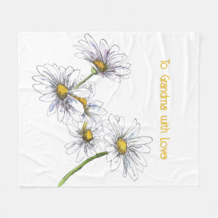 Floral Watercolor Daisy Oma mit Liebe Fleecedecke