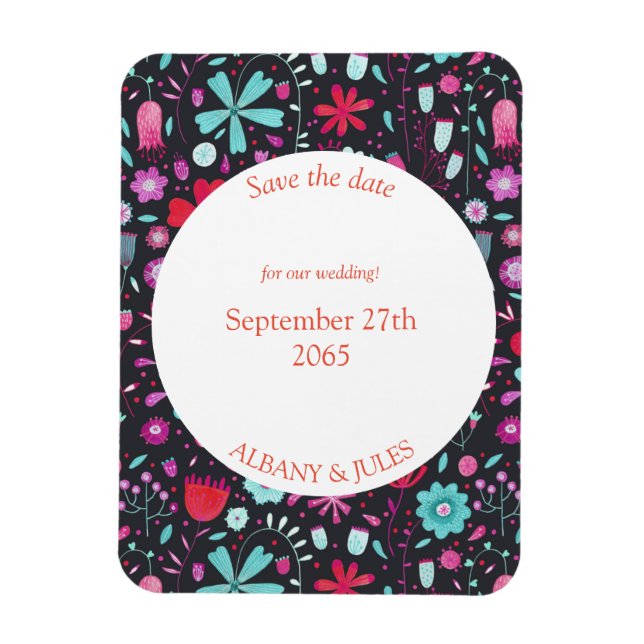 Floral Watercolor Dunkel Aquamarin Save the Date Magnet (Vertikal)