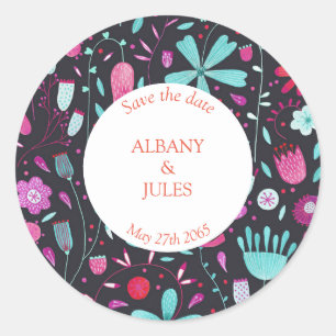 Floral Watercolor Dunkel Save the Date Runder Aufkleber
