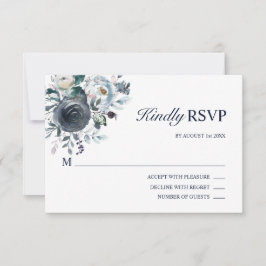 Floral Watercolor Dusty Navy Blue UAWG Wedding RSVP Karte