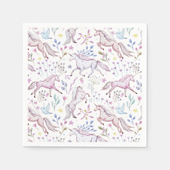 Floral Watercolor Einhornmuster Serviette (Vorderseite)