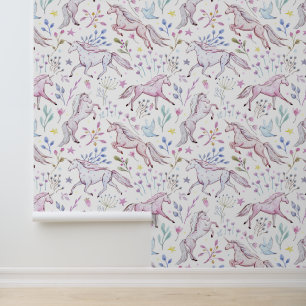 Floral Watercolor Einhornmuster Tapete