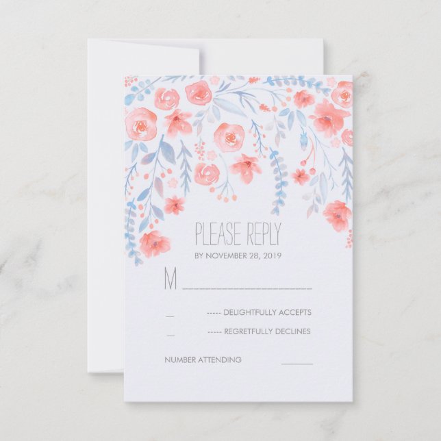 Floral Watercolor Elegante Wedding RSVP Cards Karte (Vorderseite)
