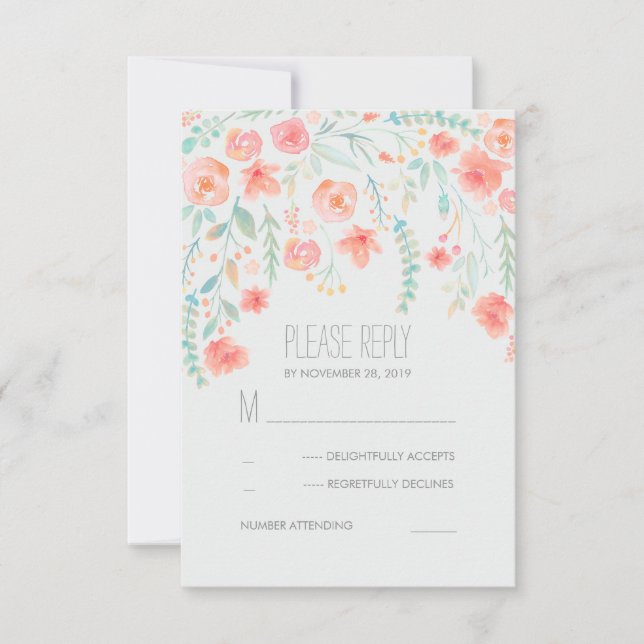 Floral Watercolor Elegante Wedding RSVP Cards Karte (Vorderseite)