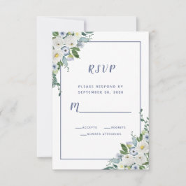 Floral Watercolor Elegante Wedding White Blue UAWG RSVP Karte