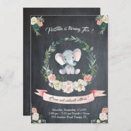 Floral watercolor Elephant Invitation, Baby 2. Einladung