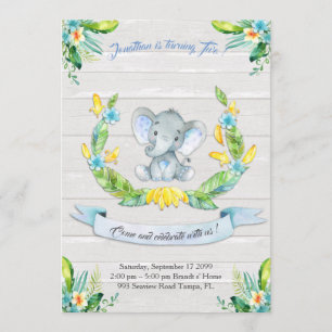 Floral watercolor Elephant Invitation, Baby Young Einladung