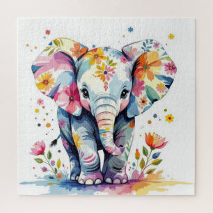 Floral Watercolor Elephant Puzzle