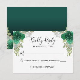 Floral Watercolor Emerald Green Quinceanera RSVP Karte
