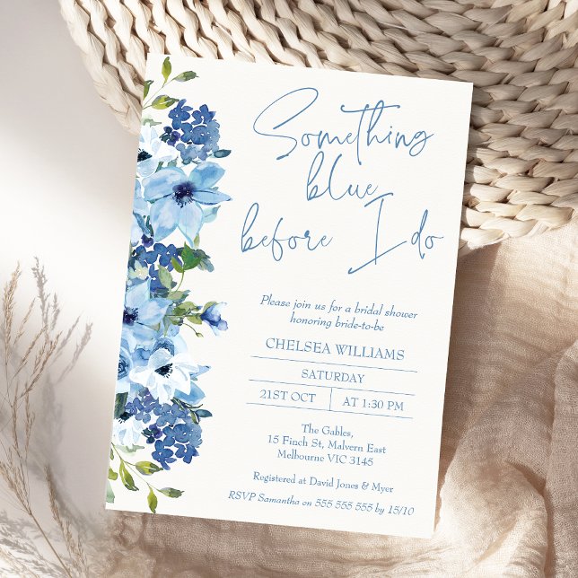 Floral Watercolor Etwas Blaues Brautparty Einladung (Something Blue Bridal Shower Invitation, Something Blue Before I Say I Do Bridal Shower Invite)