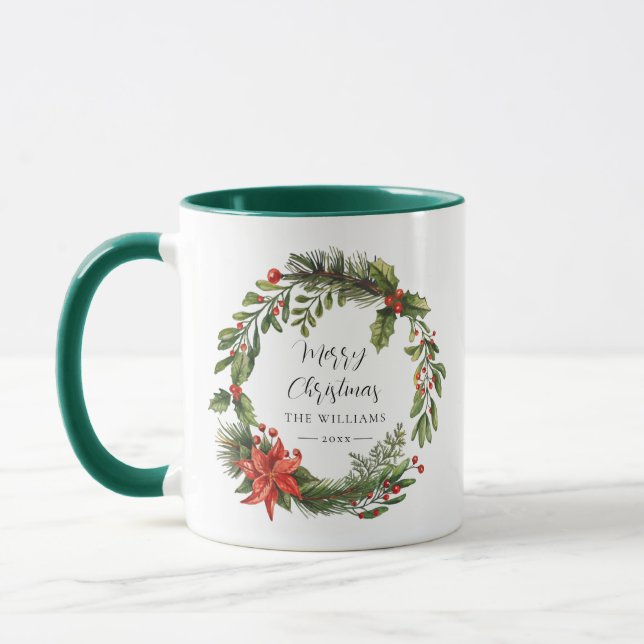 Floral Watercolor Familienweihnachtskuchen Tasse (Links)