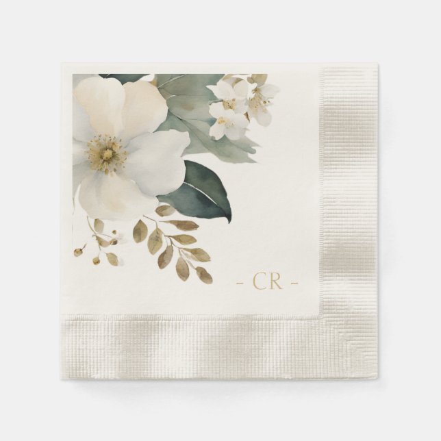 Floral Watercolor Foliage Initials Natural Serviette (Vorderseite)