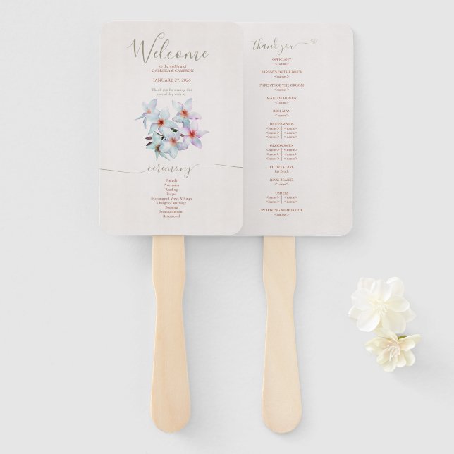 Floral Watercolor Frangipani Fächer (Vorne und Hinten)