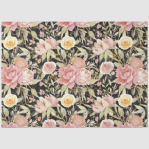 Floral Watercolor Garden Gold Schwarzer Garten Seidenpapier