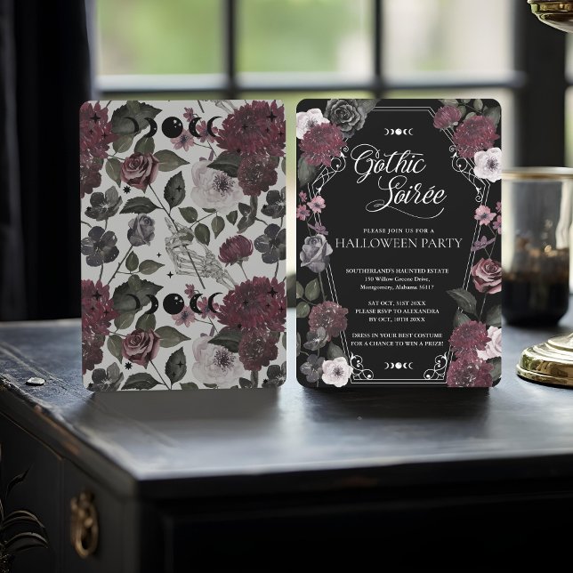 Floral Watercolor Gothic Soirée Halloween-Party Einladung (Floral Watercolor Gothic Soirée Halloween Party Invitation)